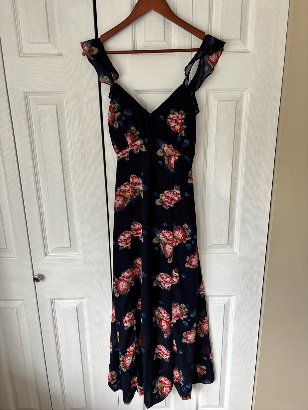 Japna Navy Blue Ruffle Strap Floral Dress Size Medium